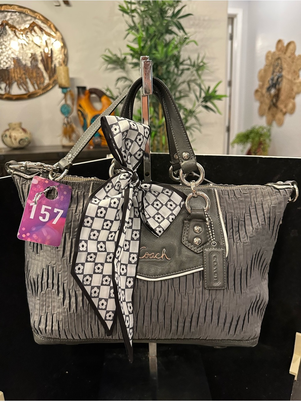 Coach #157 Gray Ashley Gathered Sateen Convertible Satchel/Shoulder Bag